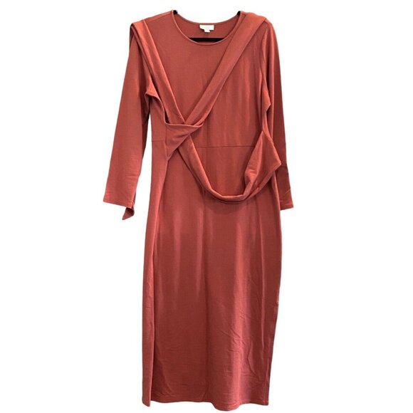 J. Jill Pure Jill Long Sleeve Round Neck Obi Sash Ginger Rust Knit Dress Size PM - Picture 5 of 7